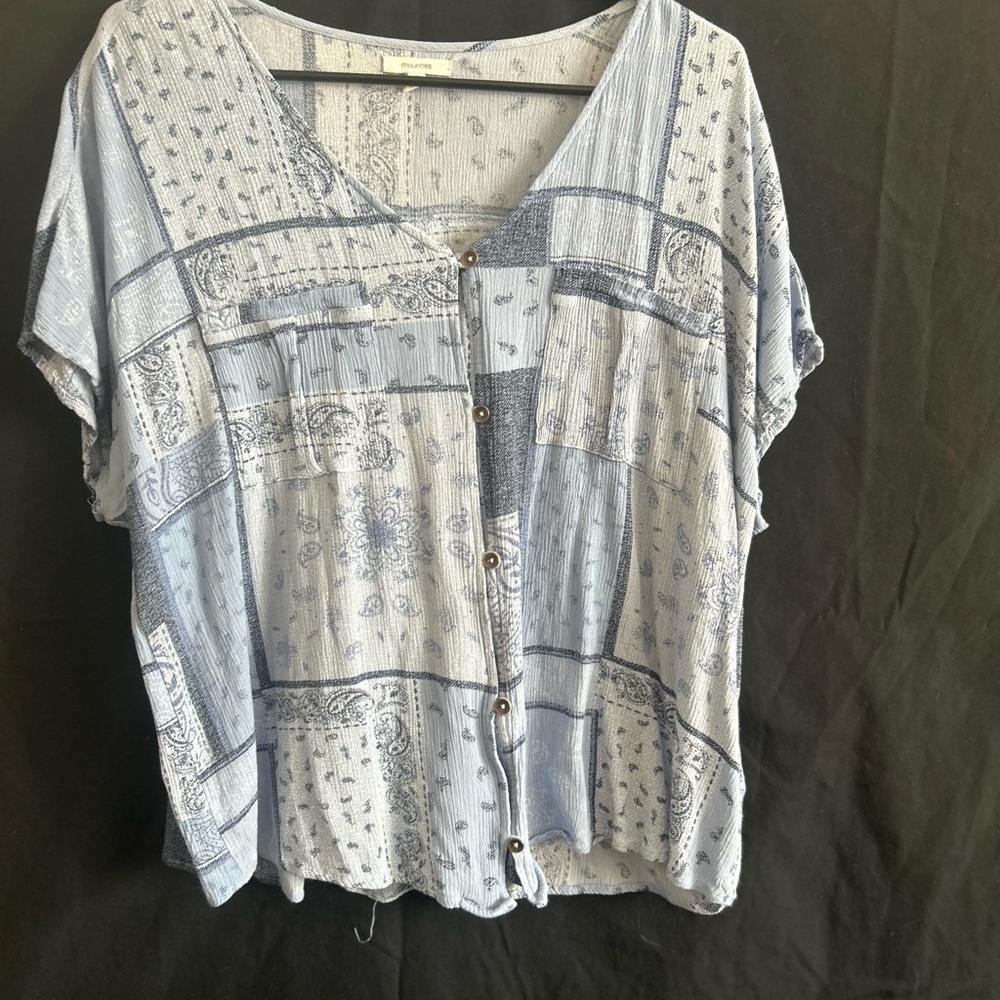 Maurices Blue Boxy Tie Front Blouse